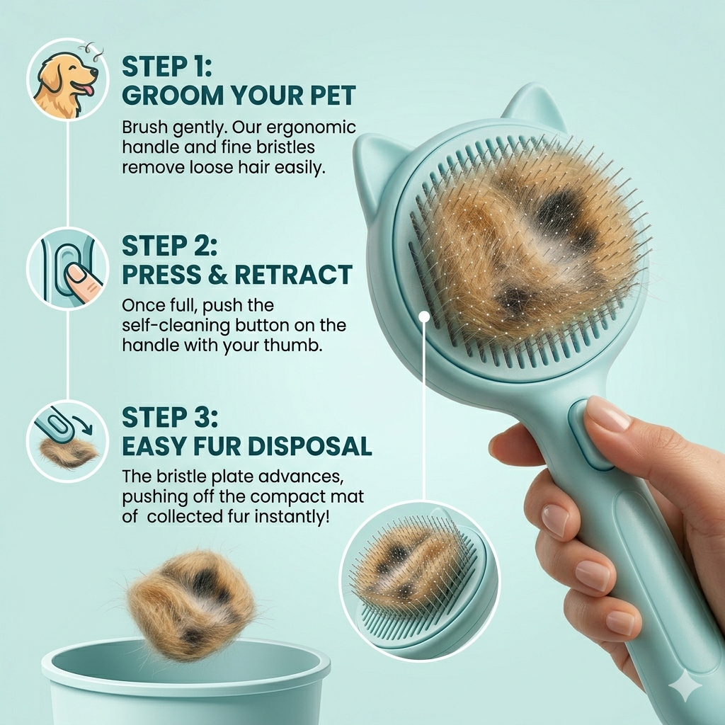 Self-Cleaning Pet Brush for Fur Removal